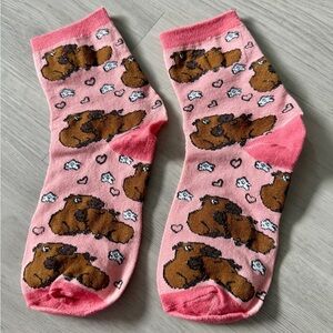 New In Bag Pink Socks Funny Cute Capybara Lover Animal Gift Friends Sz 39-42
